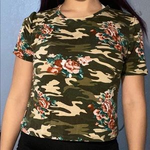 Camouflage and floral short sleeve shirt
